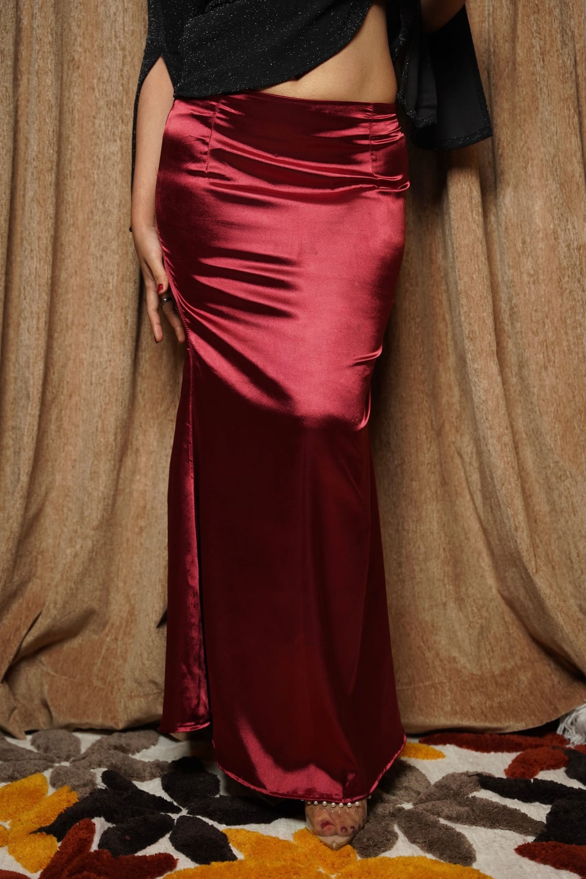 Crimson Satin Skirt - Image 1
